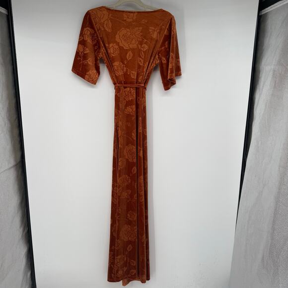 Baltic Born Danielle Embossed Velvet Maxi Dress Women's Size M Rust Lined Wrap - Picture 3 of 10